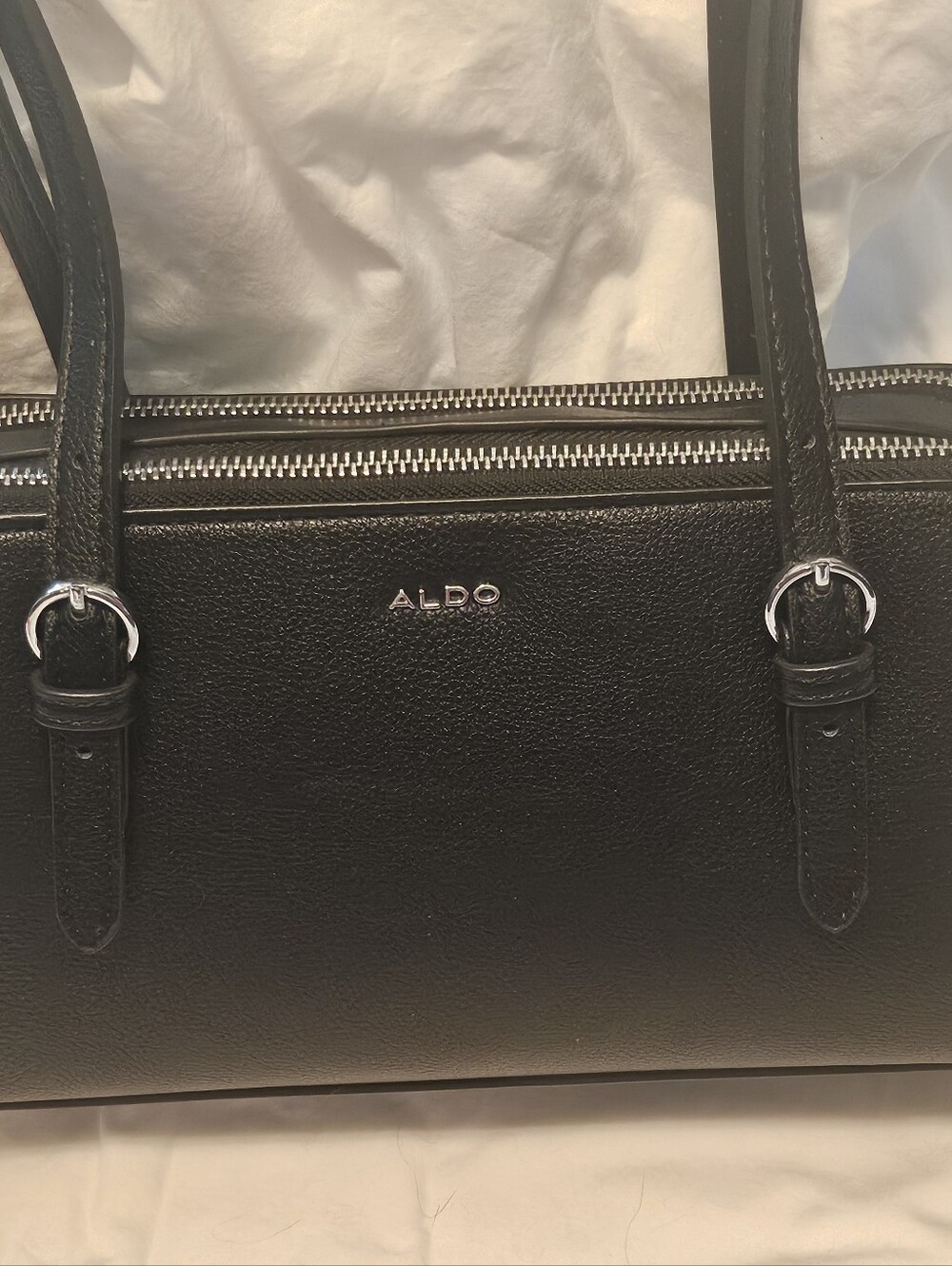ALDO Black Double-Zip Leather Shoulder Bag